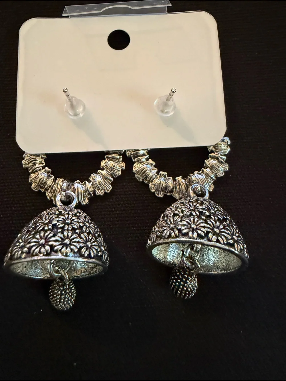Fashion Jewelry Silver Floral Jhumka Hoop Earrings - Picture 3 of 3